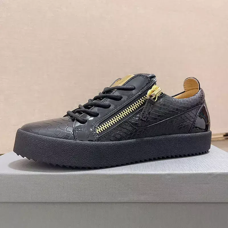 Luxe de haute qualité hommes chaussures en cuir véritable bas mode baskets fermeture éclair conception confortable plat épais fond décontracté