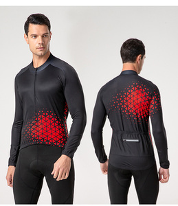 Wholesale Plus Size Men's Cycling Jersey Set Long Sleeve Black Red Geometric Pattern Breathable Quick Dry Seamless Fit - Product Image 4