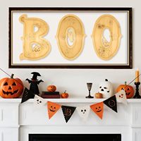Set di 3 Taglieri in Bambù per Halloween con Scritta 'Boo' (con 14 Palloncini), Decorazione per Tavola, Vassoio per Alimenti