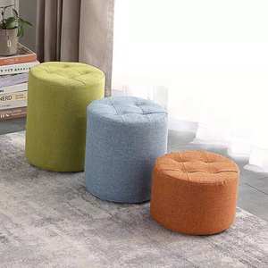 Solid <b>Wood</b> Round Ottoman Tufted Design Home <b>Stool</b> Minimalist Living Room Furniture Adult Use - Product Image 2