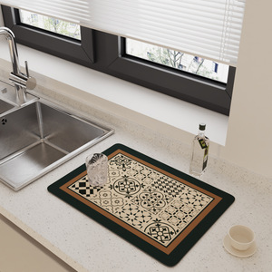 Tapete de cocina con diseño siciliano, de fibra de poliéster, absorbente, aislante del calor, para fregadero, encimera, máquina de café y secado de platos - Product Image 2