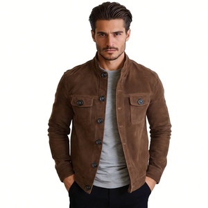 Veste boutonnée en daim pour homme, col montant, décontractée, avec poches poitrine et détails boutons vintage, Sehe Fashion - Product Image 3