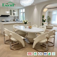 Ensemble de table à manger ovale contemporaine haut de gamme en marbre avec base en cristal, chaises de restaurant, mobilier complet pour toute la maison