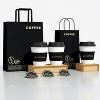 Sacs en papier kraft durables, classiques, personnalisés pour les cafés, ensemble d'emballage réutilisable, sacs en papier avec poignées en corde de coton, impression UV du logo