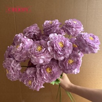 Fleur artificielle en soie Ranunculus à 3 têtes, couleur violet vintage, pour la décoration de la maison et des fêtes, fournie par l'usine DC045.