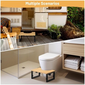 <b>Folding</b> Toilet <b>Stool</b> Adjustable Height Bamboo Wood Footstool For Bathroom Shower Home Use - Product Image 3
