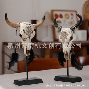 รูปปั้นหัวกระทิง งานฝีมือเรซิ่น ของตกแต่งบ้านสำหรับวันฮาโลวีน ของตกแต่งภายในบ้าน ของขวัญทำมือ - Product Image 2