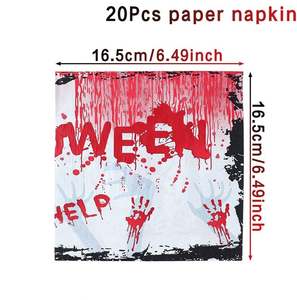 Assiettes jetables pour Halloween, tasses et serviettes de table, horribles mains de sang, vaisselle de fête pour 16 personnes - Product Image 4