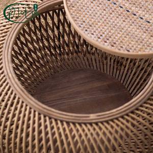 Rattan Coffee Table Round Natural Wood Color Storage Function For Small Living Room Japanese Style Hand Woven - Product Image 3