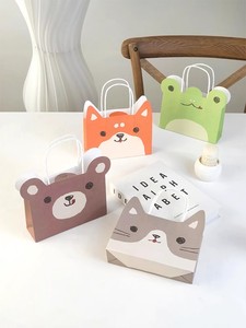 Bolsas de dulces Animal Tote Bolsas de regalo Logotipo personalizado Impreso Fiesta cálida Fiesta de cumpleaños para niños Paquete de compras de papel Kraft - Product Image 5