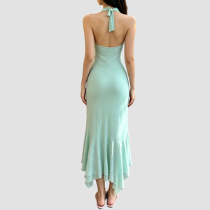 ชุดเดรสยาวผ้าตาข่ายพิมพ์ลายดอกไม้ชายระบายไม่สม่ำเสมอ คอแบบผูกเชือก ช่วงวันหยุดฤดูร้อน เหมาะกับชายหาด ช่วยพรางหุ่นให้ดูเพรียว - Product Image 5