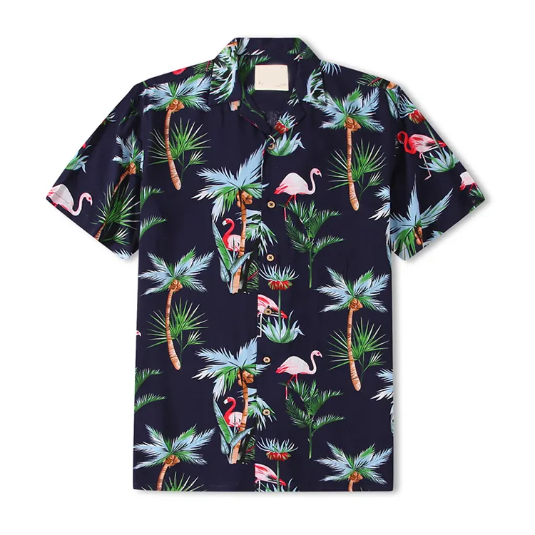 Summer New Fashionable Short Sleeve Shirts Men Custom Printed Hawaiian Shirt Woven Fabric Print Pattern Casual Wear 100% Rayon