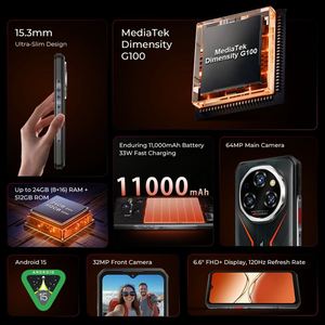 OUKITEL WP55S Android 15 Robuste Caméra Thermique 5G 11000mAh 8+512GB Appareil Photo Principal 64MP Téléphone Mobile Intelligent 5G - Product Image 3