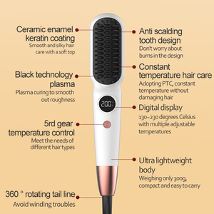 Elektrische Plastik-Haarglättungsbürste PTC Keramikheizung LED-Anzeige Heimgebrauch Professionelle Haarstyling-Werkzeuge Glättungskamm - Product Image 2
