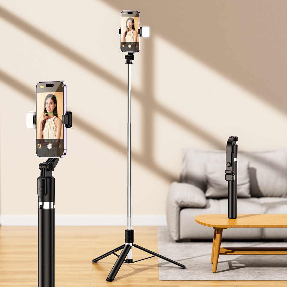 Perche à selfie avec lumière d'appoint étendue R1sl-1.7m, noire.