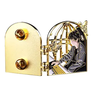 OEM Lapel pin manufacturer made gold plated metal enamel pins badge custom glitter hard enamel hinge pin for promotional