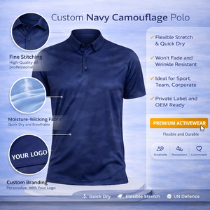 Camiseta Polo de Camuflaje para Hombre, Sublimada, de Poliéster y Elastano, con Estampado Completo, Estilo Táctico, Color Azul Marino, con Logotipo Personalizado - Product Image 3