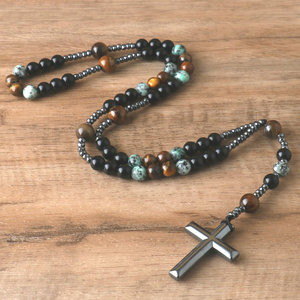 <span class=keywords><strong>Collana</strong></span> <span class=keywords><strong>con</strong></span> croce del <span class=keywords><strong>rosario</strong></span> cattolico per uomini cristo gioielli da meditazione giallo agata nera africana - Product Image 2