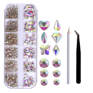 Piedras de Cristal para Uñas, 12 Rejillas, Diamantes AB de Fondo Plano, Formas Especiales, Set de Manicura con Pinzas y Lápiz de Perforación - Product Image 2