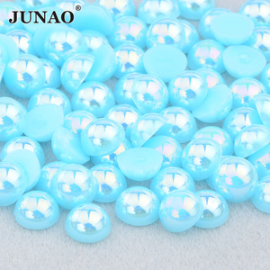 JUNAO Venta al por mayor 10 12 14 16 20 mm Flatback Pearl Beads Gold ABS Plastic Pearls a granel Half Round Pearls sin agujeros - Product Image 3