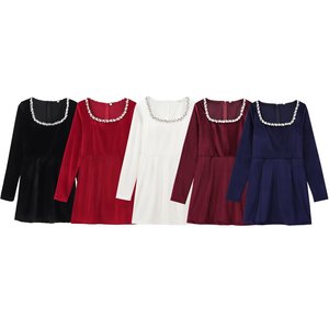 Vestido Corto <span class=keywords><strong>de</strong></span> <span class=keywords><strong>Terciopelo</strong></span> Estilo Hepburn <span class=keywords><strong>de</strong></span> Manga Larga para Mujer, Moda Europea y <span class=keywords><strong>Americana</strong></span>, Banquete Festivo Europeo 2025 - Product Image 2