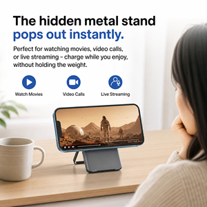 แบตเตอรี่สำรองแม่เหล็กไร้สายขนาด 5000mAh – เครื่องชาร์จน้ำหนักเบาพร้อมขาตั้งพับได้ ดีไซน์ทันสมัยพร้อมความเร็วสูง - Product Image 4