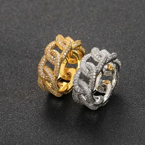 最新热卖设计嘻哈黄铜戒指复古风格流行古巴镂空链男士珠宝戒指