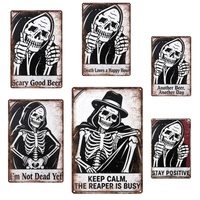 Plaques murales vintage en métal motif crâne, décoration murale rétro en métal avec citation humoristique sur la bière, idéale pour bar, garage, cave à homme, Halloween