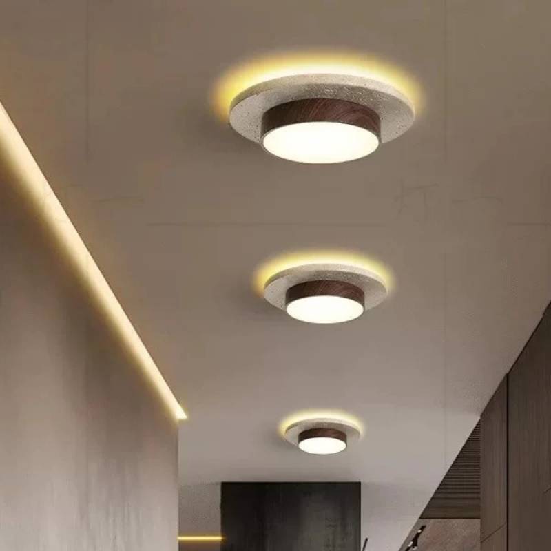 Wabi-Sabi Cave Stone Round Ceiling Lights Yellow Travertine Ceiling Lamp for Balcony Corridors Livingroom Indoor Lights · image 3