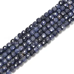 Loose 4mm Faceted Cube Gemstone Bracelet Beads Strands Multi Natural Blue Sapphire Beads for Making