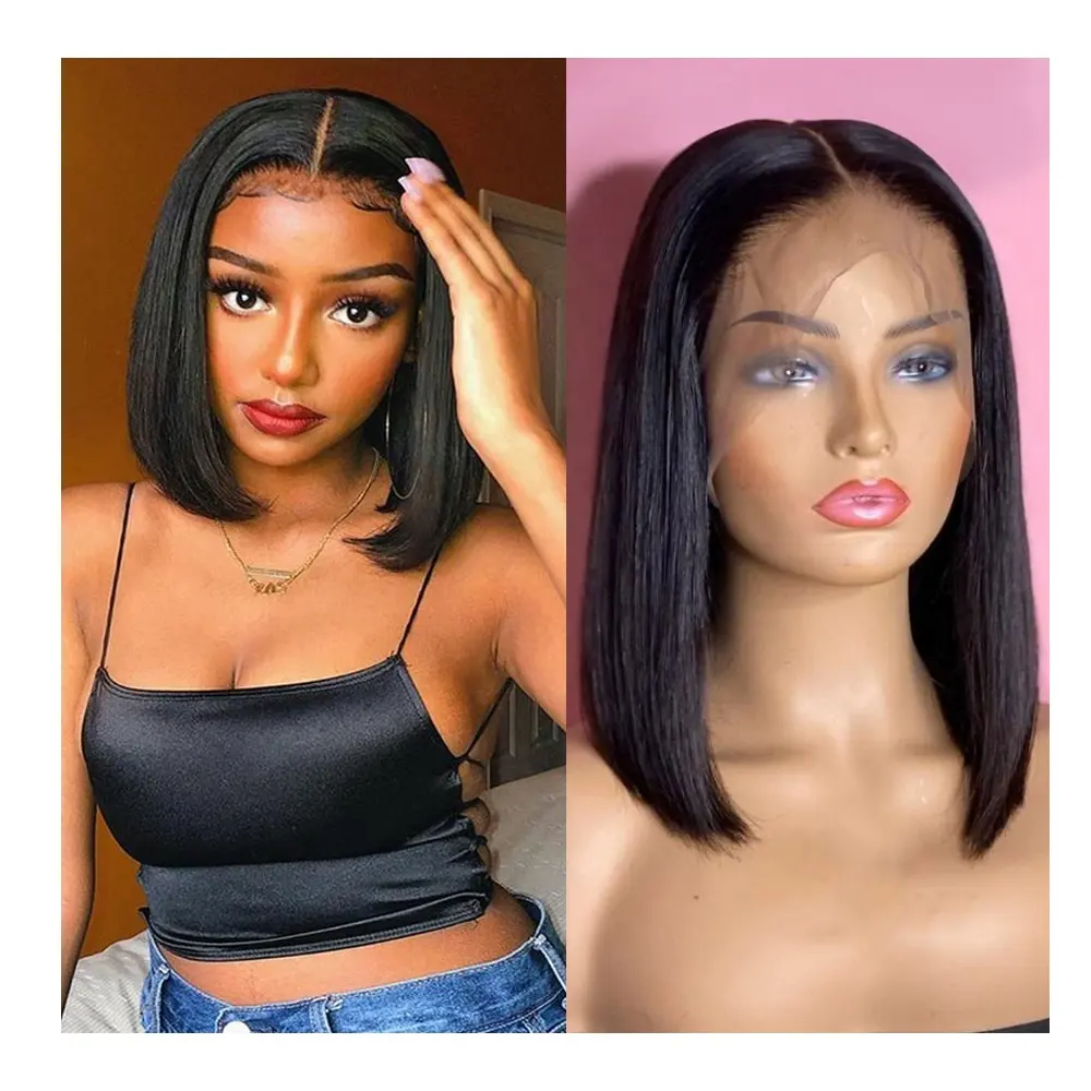Wholesale Cheap Human Hair Wigs Real Bone Straight Lace Front Human Hair Bob Short Lace Wig 360 Full Lace Wig for Women