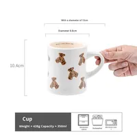 Mug isotherme en céramique de 380 ml avec couvercle, motif ours, double paroi, pour café, thé, lait, bureau, maison, cadeau, vaisselle