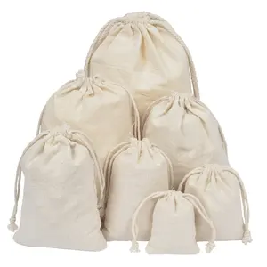 Sacos de musselina de algodão, sacos de serapilheiras multiuso com cordão para chá, jóias, lembranças de casamento