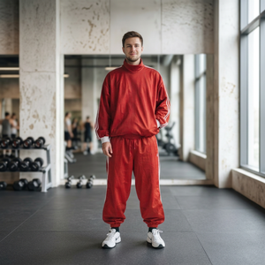 Conjunto Deportivo Rojo para Hombre, Chaqueta Cortavientos de Nailon con Cuello Camisero y Pantalones Jogger de Corte Holgado para Ropa Urbana - Product Image 2
