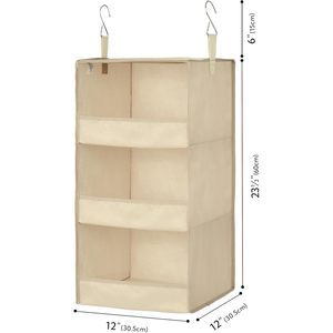 Organizador de Armario Colgante de 3 Estantes, Estantes de Almacenamiento de Tela Color Caqui para Organizar el Dormitorio - Product Image 3