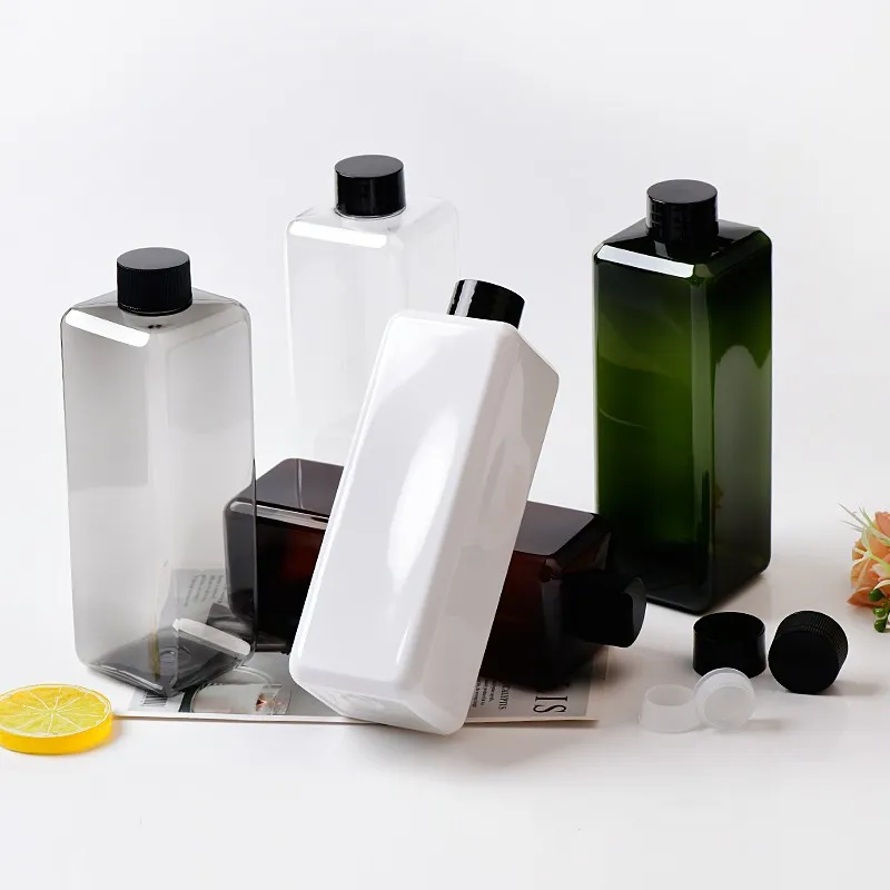 Tampa de parafuso preto para pet, tampa quadrada transparente/preta vazia para garrafa de plástico, garrafa de loção cosmética/toner de garrafas líquidas com rolha, 500ml