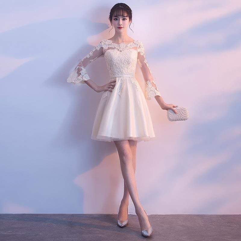 Kzoroln Vestidos De Dama De Honor De Gasa Cortos Con Mangas De Hombro Vestido De Noche Formal Una Línea De Cóctel Praty Vestido MA127, Azul Marino