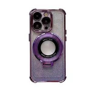 适用于iPhone 15 Pro Max豪华磁闪电镀支架手机外壳适用于iPhone 11 12 13 14 15镜头保护套