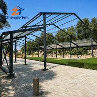 Tenda Atrium Aluminium Hitam Mewah Dinding Kaca Atap Transparan Kain PVC Tahan Air untuk Pernikahan dan Pameran Luar Ruangan