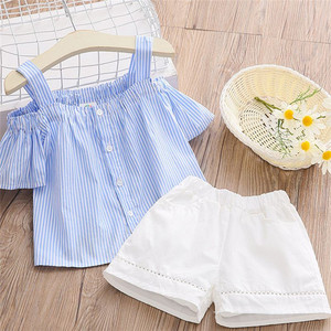 Prix de gros en Inde pour les vêtements pour enfants, ensemble de t-shirts à rayures verticales et de shorts pour filles, provenant d'un fabricant chinois - Product Image 2