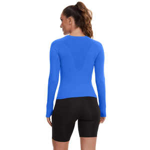 Women's Athletic Yoga <b>Tops</b> Seamless <b>Long</b> <b>Sleeve</b> Workout Gym Sports Breathable and Lightweight Compression Front Logo Print - Product Image 4