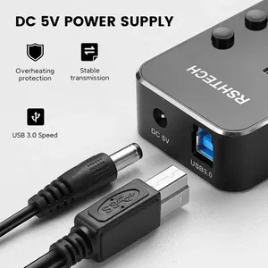 RSHTECH Aluminium 4 Ports 5Gbps <span class=keywords><strong>USB</strong></span> 3.0 Splitter Expander Individuel ON/OFF Switch Gaming <span class=keywords><strong>USB</strong></span> Hub pour PC Portable Xbox PS4 - Product Image 5