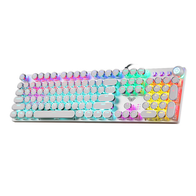 AULA F2088 104-Key Wired RGB Backlit Mechanical Keyboard Green Switch Anti-Ghosting Retro Punk Style USB 2.0 Interface Desktop