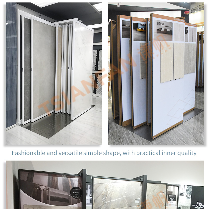 Tsianfan Push Pull Large Marble Granite Panel Ceramic Quartz Multi-Format Sliding Rail Of Tile Displays Stand Stone Display Rack