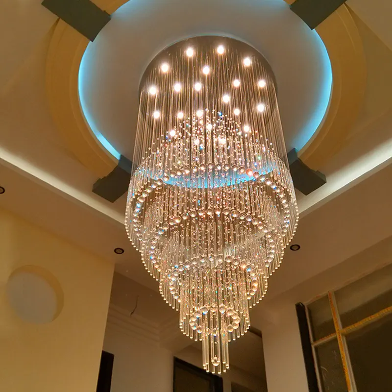 Lampadario di cristallo soggiorno rotondo villa hall scala lunga lampada di cristallo club europeo hall dell'hotel grande lampadario