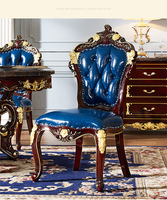 Chaises de salle à manger classiques européennes, chaises en bois massif sculptées royales, chaises en cuir pour hôtels, salons