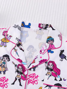 Nuevo Conjunto de Pijama de Verano a la Moda, Estampado de Dibujos Animados K-Pop, Poliéster Suave, Manga Larga, Pantalones Cortos, Conjunto de Dos Piezas, Ropa de Dormir para el Hogar - Product Image 6