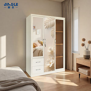 Armoire moderne en acier blanc à 3 portes battantes avec tiroirs pour chambre à coucher, hôtel, meubles personnalisés, Lemari Pakaian - Product Image 3