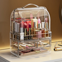 Boîte de rangement de maquillage portable transparente avec tiroirs et boîte de rangement cosmétique moderne pour rouges à lèvres, parfums, boucles d'oreilles