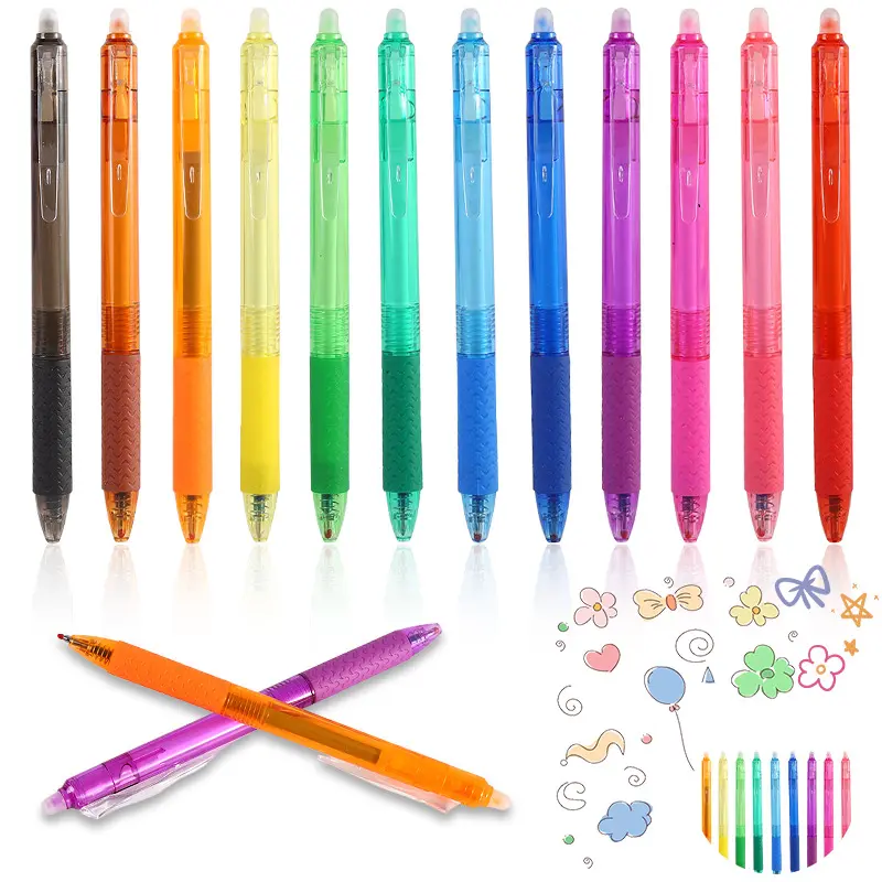 Juego de papelería, 12 Uds., bolígrafos personalizados, bolígrafo de Gel borrable retráctil con pintura de varios colores arcoíris para estudiantes